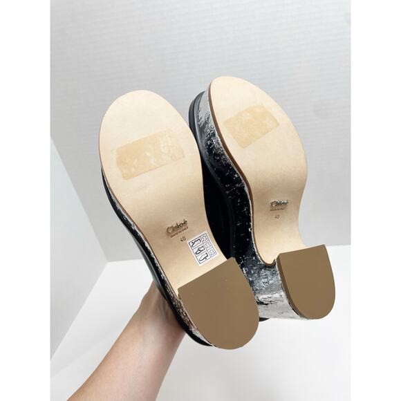Chloé Oli Slip On Platform Wedge Mule Sandals Metallic Silver Black 40 - Picture 12 of 14